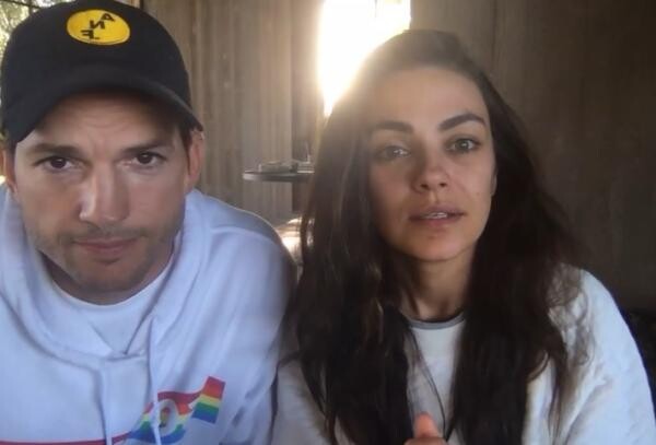 Ashton Kutcher și Mila Kunis , captură video Instagram